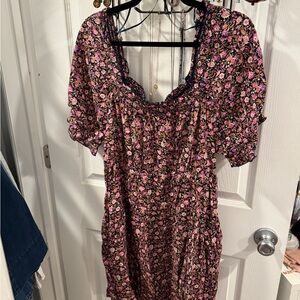 Old Navy Puff-Sleeve Tiered Smocked Embroidered Mini Swing Dress